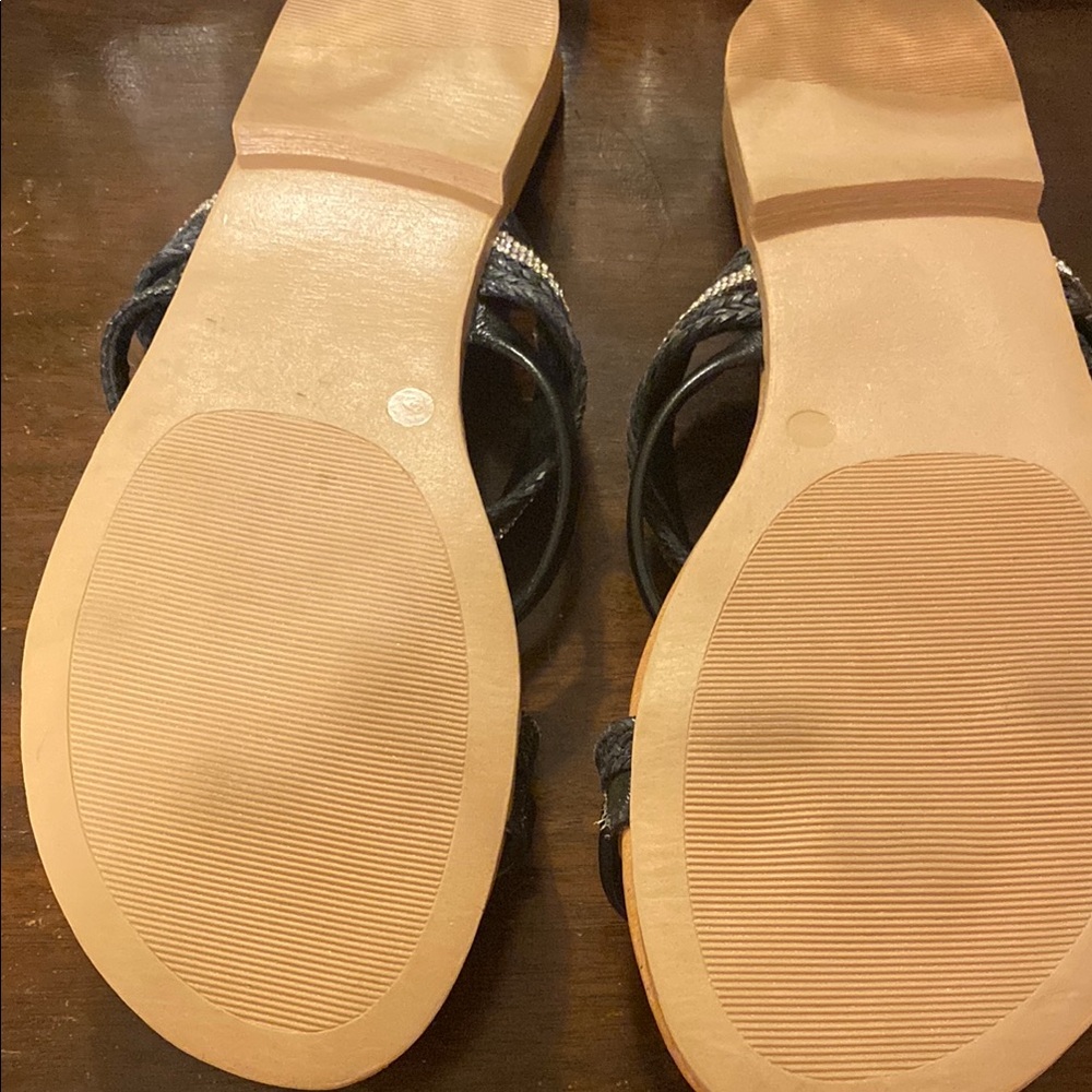 Dark Blue and Tan Sandals with Crisscross Straps - Picture 4 of 5